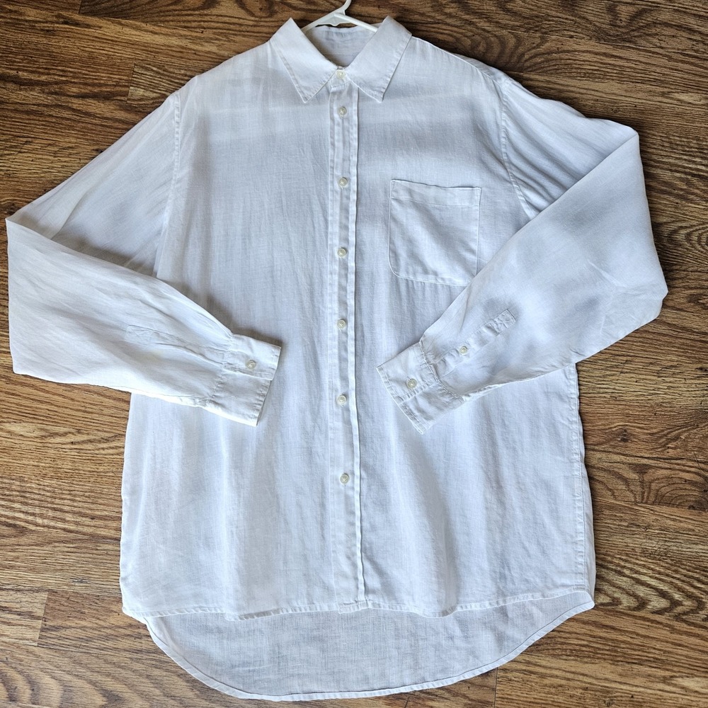 Carbon2cobalt Button Up Shirt Men L White Linen Relaxed Long Sleeve Collared